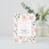 Blush Roze Waterverf Floral Vrijgezellenfeest Uitnodiging Briefkaart (Staand voorkant)