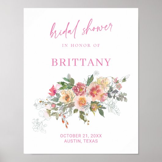 Blush Roze Waterverf Floral Vrijgezellenfeest Welk Poster (Voorkant)
