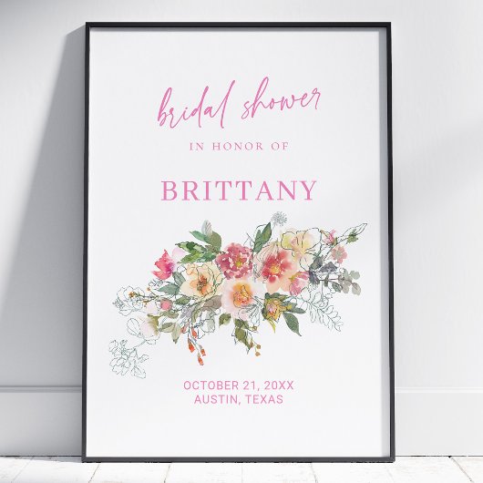 Blush Roze Waterverf Floral Vrijgezellenfeest Welk Poster
