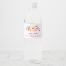 Blush Roze Waterverf Floral Water flesje Etiket