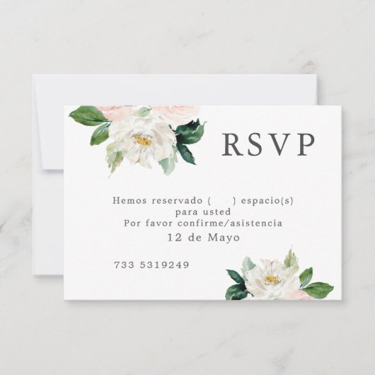 Blush roze Waterverf Floral Weddenschap RSVP Spaan Kaart (Voorkant)