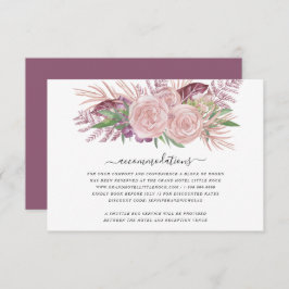 Blush roze Waterverf Floral Wedding Accommodatie Informatiekaartje