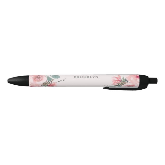 Blush Roze Waterverf Floral Zwarte Inkt Pen (Bodem)