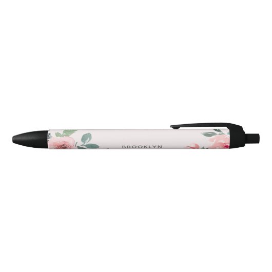 Blush Roze Waterverf Floral Zwarte Inkt Pen (Bovenkant)