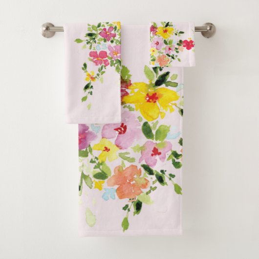 Blush roze waterverf florale bloem bad handdoek (Insitu)