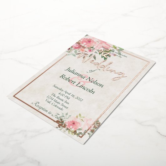 Blush roze waterverf florale bruiloft folie uitnodiging (Gedraaid)