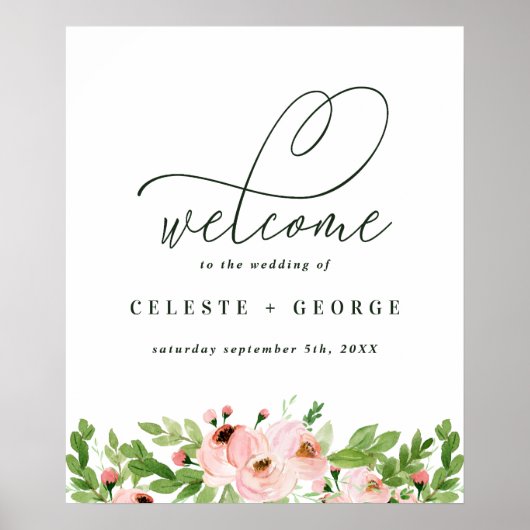 Blush roze waterverf florale bruiloft welkom poster (Voorkant)