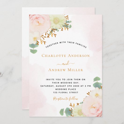 Blush roze waterverf florale roos goudbruiloft (Voorkant / Achterkant)