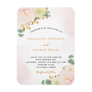 Blush roze waterverf florale roos goudbruiloft magneet