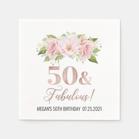 Blush roze Waterverf Flowers 50 & Fabulous Servet (Voorkant)