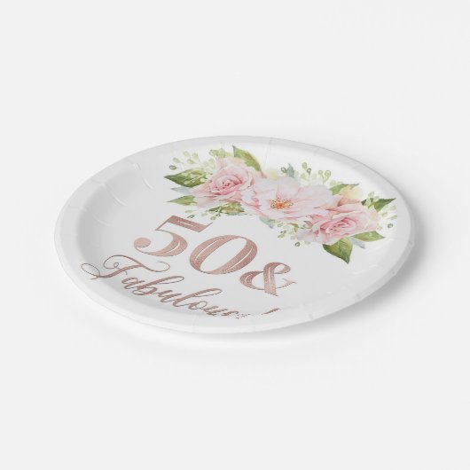 Blush roze Waterverf Flowers 50th Birthday Party Papieren Bordje (Gekanteld)