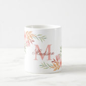 Blush roze Waterverf Flowers Aangepaste monogram n Koffiemok (Center)
