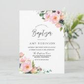 Blush Roze Waterverf Flowers Elegant Baptisme Kaart (Staand voorkant)