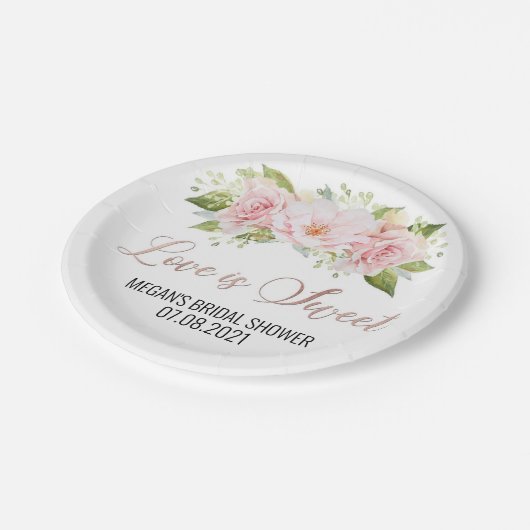 Blush roze Waterverf Flowers Love is Sweet Papieren Bordje (Gekanteld)