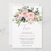 Blush Roze Waterverf Flowers & Navy 2e verjaardag Kaart (Voorkant)