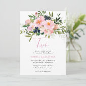 Blush Roze Waterverf Flowers & Navy 2e verjaardag Kaart (Staand voorkant)