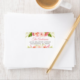 Blush roze Waterverf Flowers Return Address Etiket