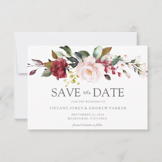 Blush roze Waterverf Flowers Save the Date Kaart (Voorkant)