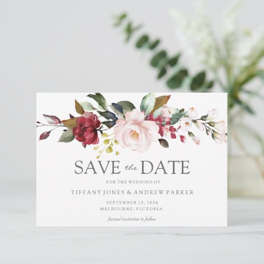 Blush roze Waterverf Flowers Save the Date Kaart (Staand voorkant)