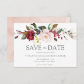 Blush roze Waterverf Flowers Save the Date Kaart (Voorkant / Achterkant)
