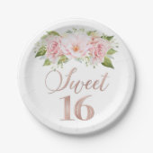 Blush Roze Waterverf Flowers Sweet 16 Birthday Papieren Bordje (Voorkant)