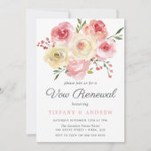 Blush roze Waterverf Flowers Vow Renewal Uitnodige Kaart (Voorkant)