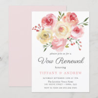 Blush roze Waterverf Flowers Vow Renewal Uitnodige