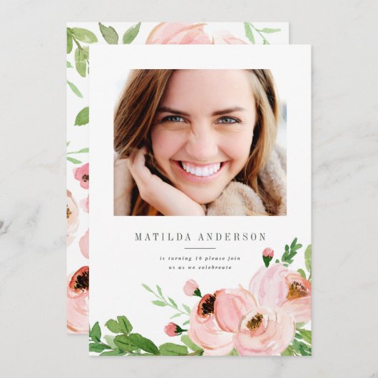 Blush roze waterverf foto verjaardagscadeau feestdagenkaart (Voorkant / Achterkant)