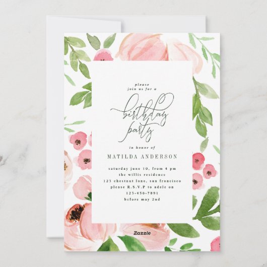 Blush roze waterverf foto verjaardagscadeau feestdagenkaart (Achterkant)