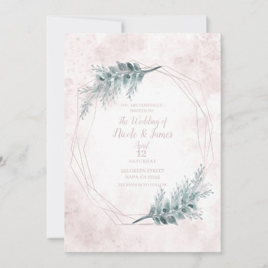 Blush roze Waterverf Geometrische botanische bruil Kaart (Voorkant)