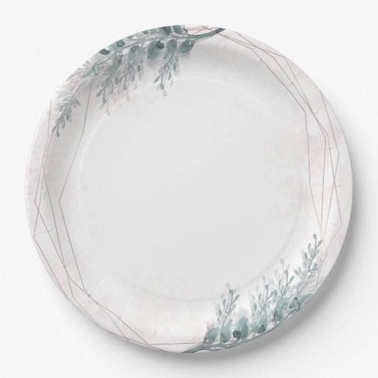 Blush roze Waterverf Geometrische botanische bruil Papieren Bordje (Voorkant)