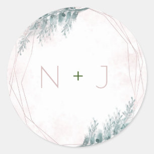 Blush roze Waterverf Geometrische botanische bruil Ronde Sticker