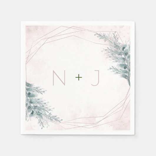 Blush roze Waterverf Geometrische botanische bruil Servet (Voorkant)