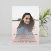 Blush Roze Waterverf Girly Sweet 16 Roos Gold Folie Uitnodiging (Staand Voorkant)