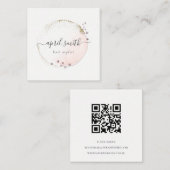 Blush roze Waterverf Gold Circle Floral QR Code Vierkante Visitekaartje (Voorkant / Achterkant)