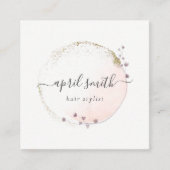 Blush roze Waterverf Gold Circle Floral QR Code Vierkante Visitekaartje (Voorkant)