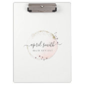 Blush Roze Waterverf Gold Circle Floral Wreator Klembord (Voorkant)