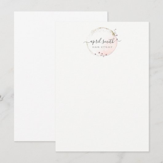 Blush Roze Waterverf Gold Circle Floral Wreator Notitiekaartje (Voorkant / Achterkant)