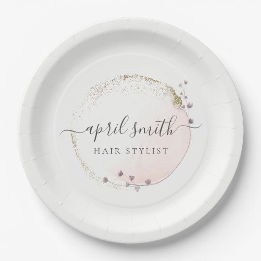 Blush Roze Waterverf Gold Circle Floral Wreator Papieren Bordje (Voorkant)