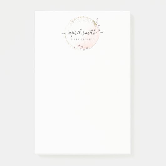 Blush Roze Waterverf Gold Circle Floral Wreator Post-it® Notes (Voorkant)