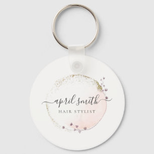 Blush Roze Waterverf Gold Circle Floral Wreator Sleutelhanger