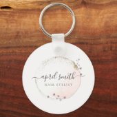 Blush Roze Waterverf Gold Circle Floral Wreator Sleutelhanger (Voorkant)
