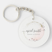 Blush Roze Waterverf Gold Circle Floral Wreator Sleutelhanger (Voorkant)