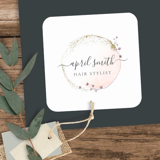 Blush Roze Waterverf Gold Circle Floral Wreator Vierkante Sticker