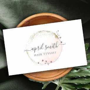 Blush Roze Waterverf Gold Circle Floral Wreator Visitekaartje