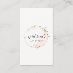 Blush Roze Waterverf Gold Circle Floral Wreator Visitekaartje