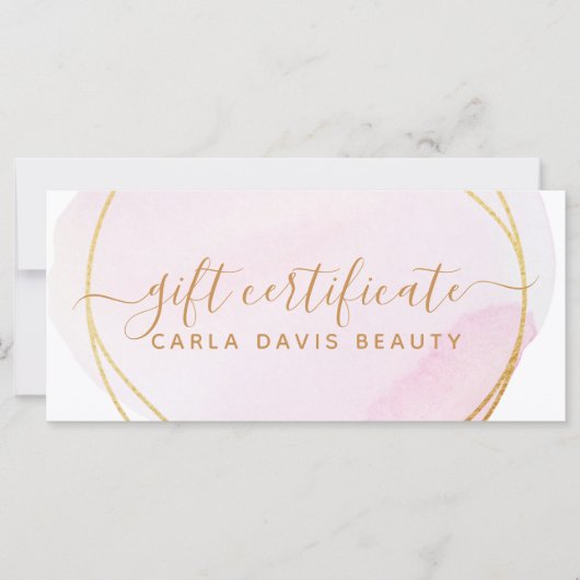 Blush roze Waterverf Gold Cirkel Cadeaubon (Voorkant)