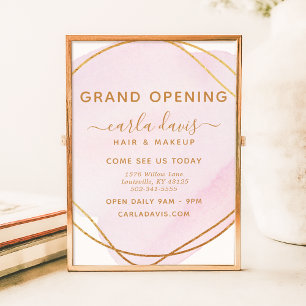 Blush roze Waterverf Gold Cirkel Salon opnieuw ope Poster