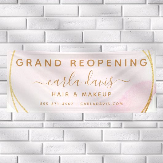 Blush roze Waterverf Gold Cirkel Salon opnieuw ope Spandoek