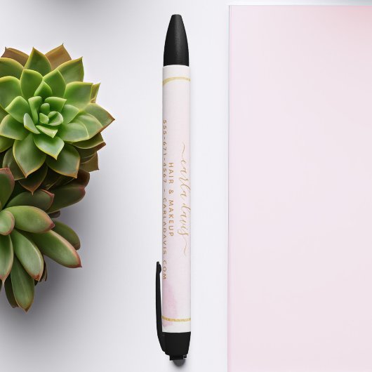 Blush Roze Waterverf Gold Cirkel Salon Zwarte Inkt Pen